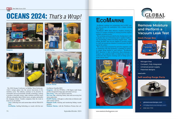 Marine Technology Reporter magazine spread featuring EcoMarine and OmniBot