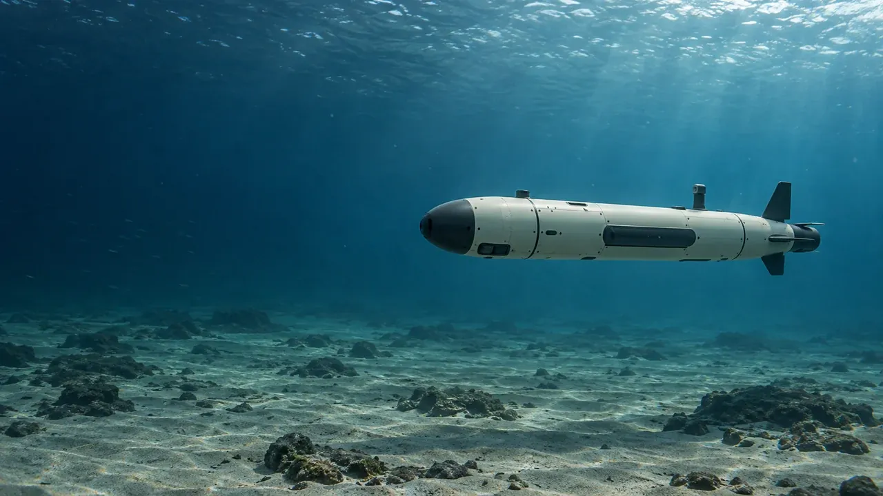 An autonomous underwater vehicle travelling above the seabed