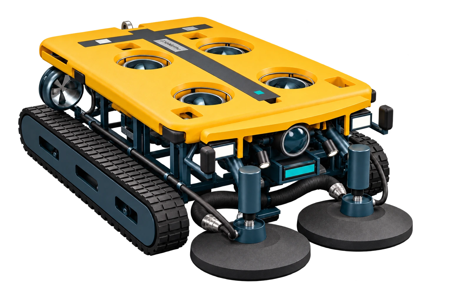 OmniBot with camera, lighting, tracked traction and paired cleaning heads